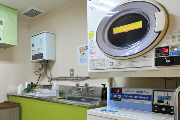 写真：洗濯機と乾燥機を完備。横には水道が設置されています